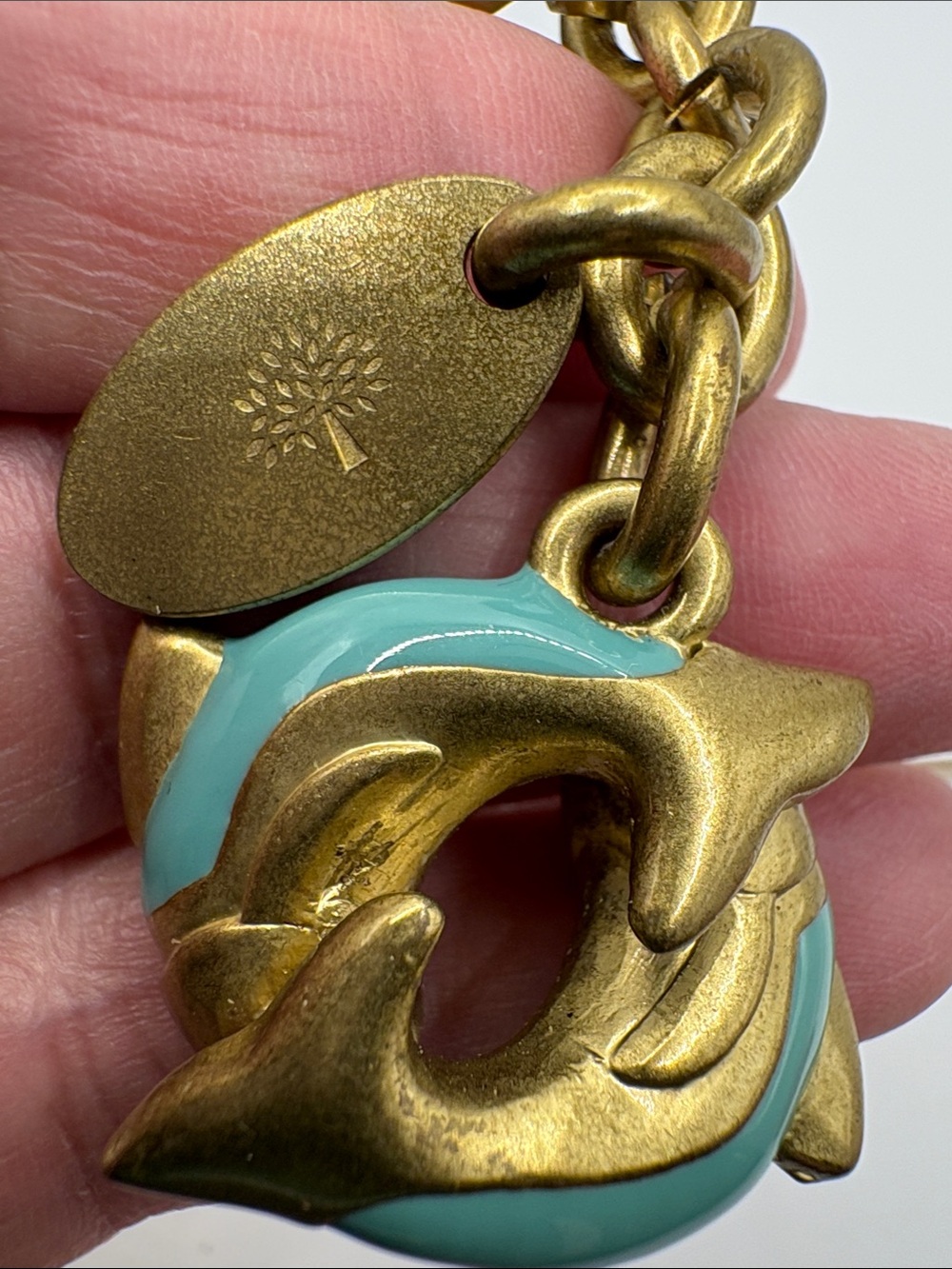 Mulberry Pisces Brass Keychain with Teal Enamel Fish Charm - Picture 5 of 6